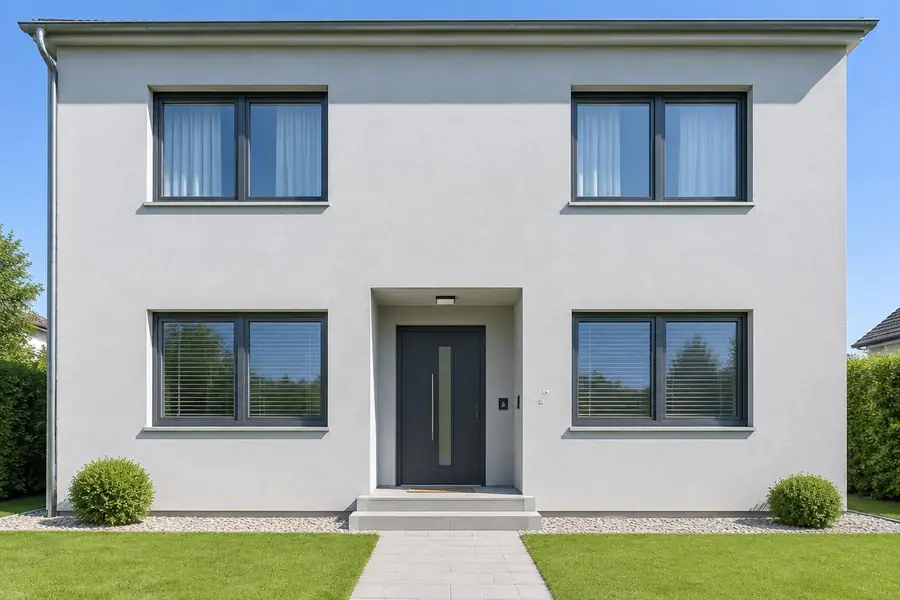 Façade de maison nettoyée par SoleyPro, enduit redevenu clair